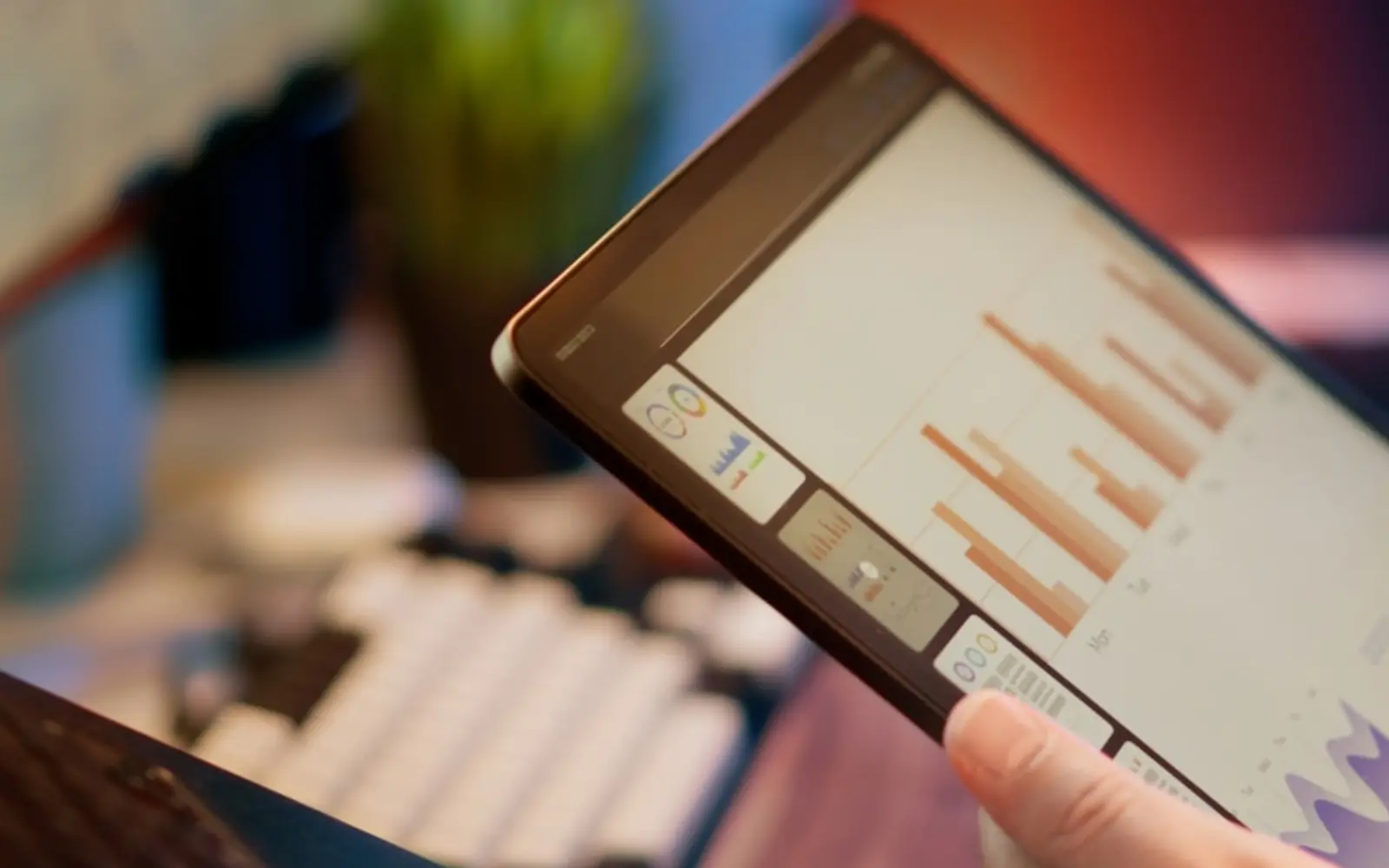 Website speed and performance charts on a tablet